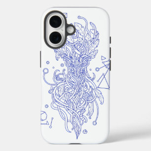 Himmlischer blauer Lebensbaum Linienkunst: Geometr iPhone 16 Hülle