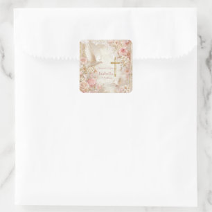 Himmlischer Blush & Gold Quince, individuell Quadratischer Aufkleber
