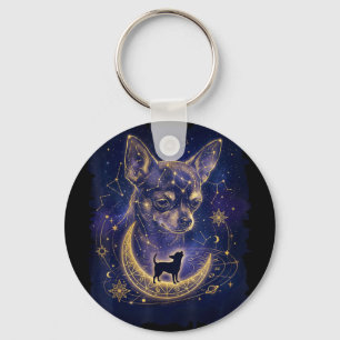Himmlischer Chihuahua, der zum Mond heult Mondphas Schlüsselanhänger