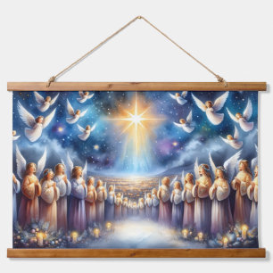 Himmlischer Chor unter dem Stern von Bethlehem Wandteppich Mit Holzrahmen