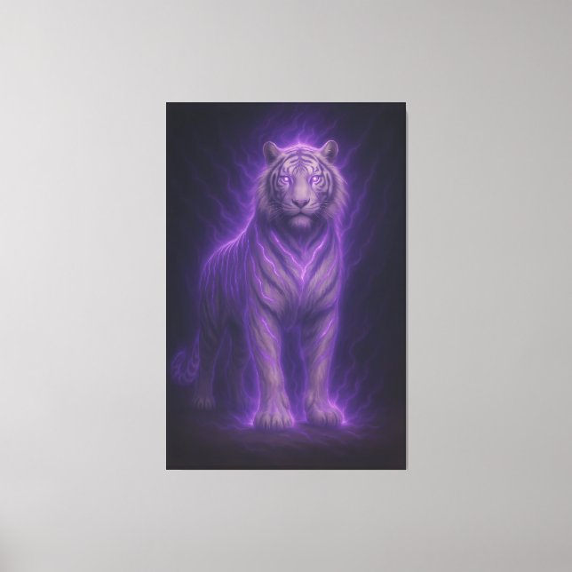 Himmlischer Donner Lila Weißer Tiger – High-End Fa Leinwanddruck (Vorderseite)