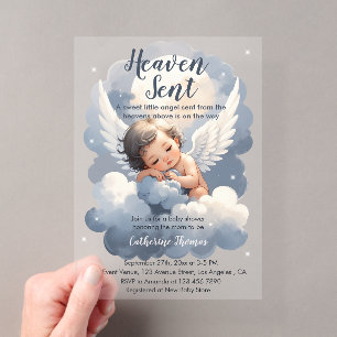 Himmlischer Engel Baby In Wolken Baby Shower Acryleinladungen