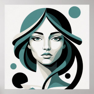Himmlischer Fluss: Minimalistisches Teal-Porträt Poster