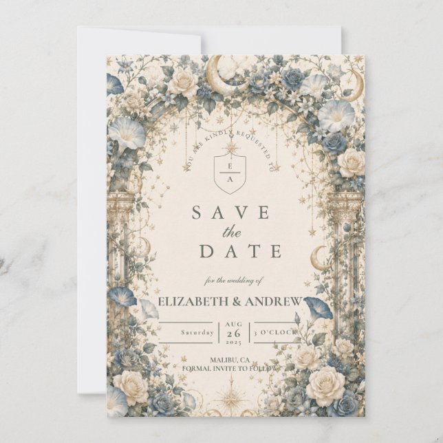 Himmlischer Gartenhochzeit unter Sternen Save The Date (Vorderseite)