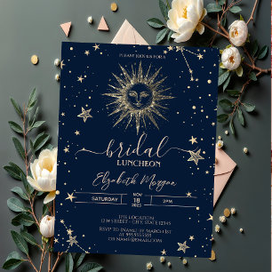 Himmlischer Gold Glitter Sonne Sterne Braut-Lunch Einladung