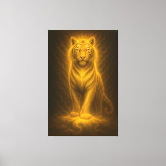 Himmlischer Goldener Weißer Tiger – Göttliche Halo Leinwanddruck