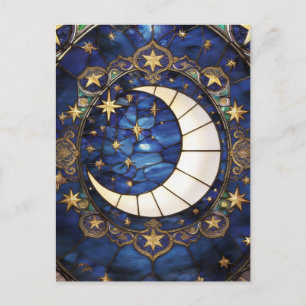 Himmlischer Halbmond-Ornamentales-Buntglas-Mond Postkarte