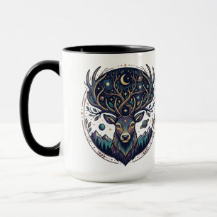 Himmlischer Hirsch Mystischer Mond & Sternen Kunst Tasse