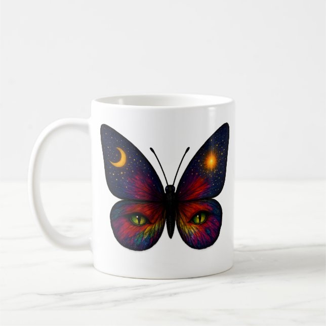 Himmlischer Katzenauge-Schmetterling Bunt Sonne Mo Kaffeetasse (Links)