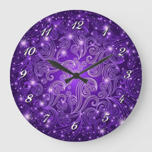 Himmlischer lila Wirbel u. Stern-Wand-Uhr Große Wanduhr