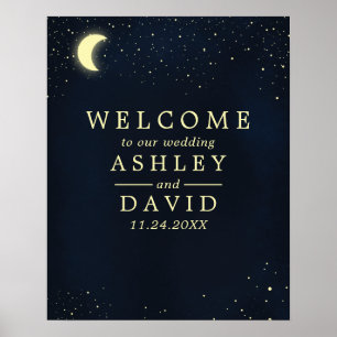 Himmlischer Mond Sterne Mitternachtsblaue Hochzeit Poster