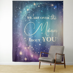 Himmlischer Mond und Sterne Baby Shower Wandteppich