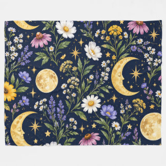 Himmlischer Mond & Wildblumen Botanisches Nahtlose Fleecedecke