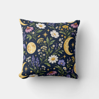 Himmlischer Mond & Wildblumen Botanisches Nahtlose Kissen