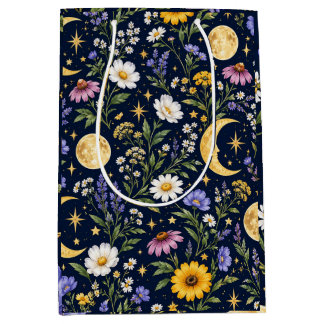 Himmlischer Mond & Wildblumen Botanisches Nahtlose Mittlere Geschenktüte