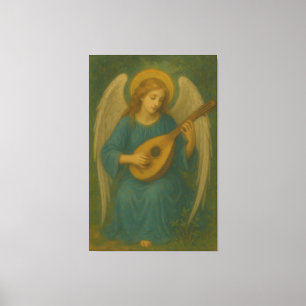 Himmlischer Musikengel – Goldenes Halo Harfen-Laut Leinwanddruck