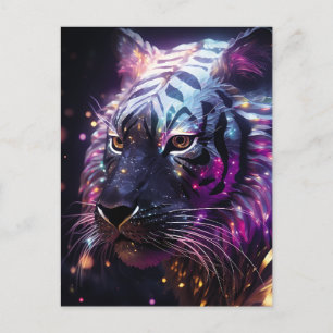 Himmlischer Neon-Tiger – Futuristische leuchtende Postkarte
