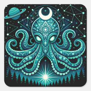 Himmlischer Oktopus – Kosmische Intelligenz Wildli Quadratischer Aufkleber