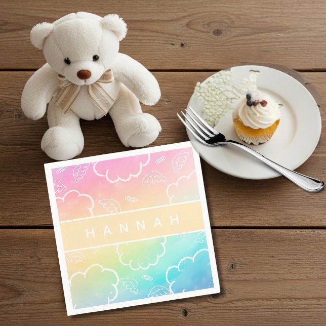  Himmlischer personalisierter Name Heiligenschein  Serviette (Heavenly Personalized Name Halo Cloud Rainbow Napkins)