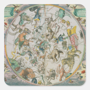 Himmlischer Planisphere, der die Zeichen des Zod Quadratischer Aufkleber