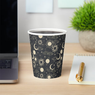 himmlischer Raum Sonne Mond Galaxie Planet beige Pappbecher