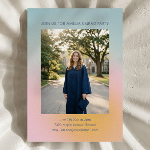 Himmlischer sanfter blauer rosa Farbverlauf Abitur Einladung