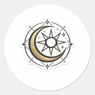 Himmlischer Sonne Mond Mystischer Boho-Vinyl-Aufkl Runder Aufkleber