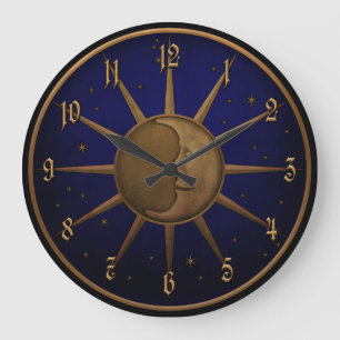 Himmlischer Sun-Mond-Messingflachrelief-Grafik Große Wanduhr