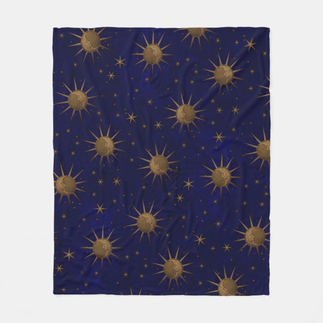 Himmlischer Sun-Mond-sternenklare Nacht Fleecedecke (Vorderseite)