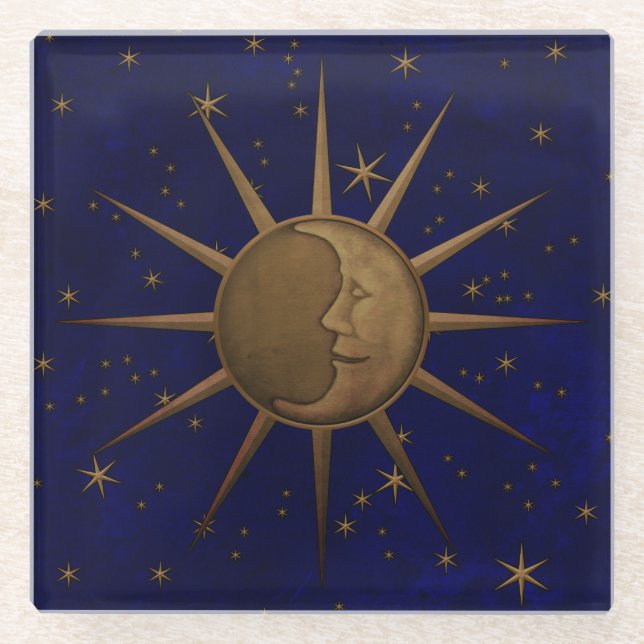 Himmlischer Sun-Mond-sternenklare Nacht Glasuntersetzer (Vorderseite)