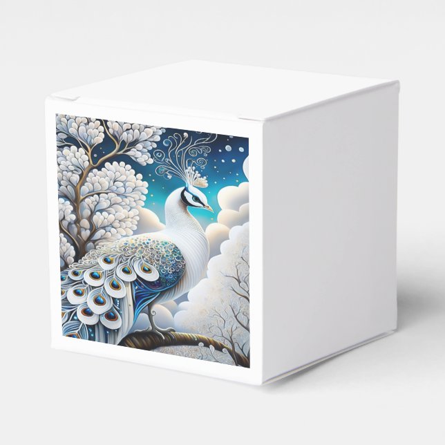 Himmlischer weißer Pfau: Personalisiertes Foto von Geschenkschachtel (Vorderseite)