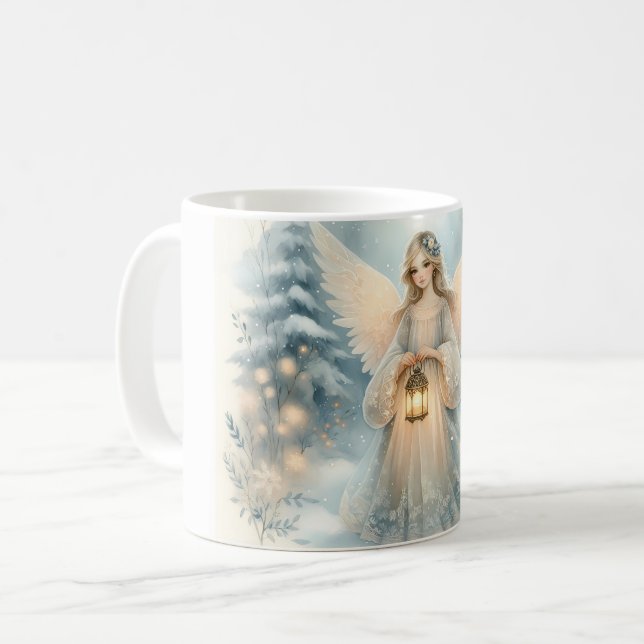 Himmlischer Winterengel Laterne der Gnade Kaffeetasse (Vorderseite Links)