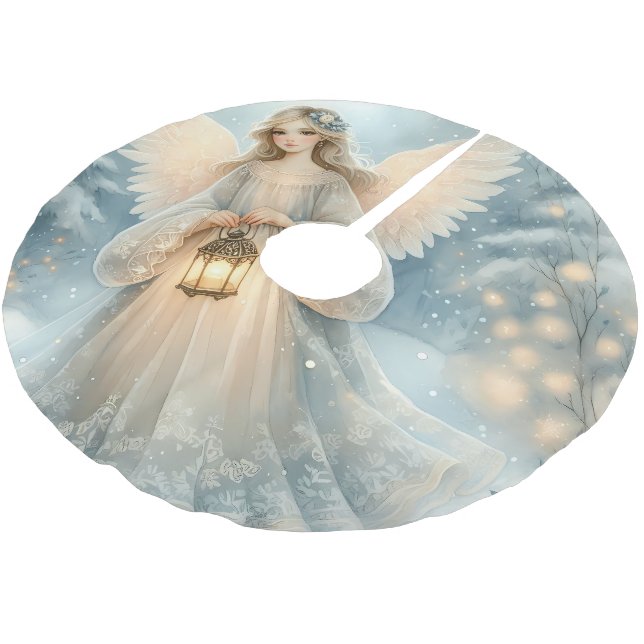 Himmlischer Winterengel Laterne der Gnade Polyester Weihnachtsbaumdecke (Schrägansicht)