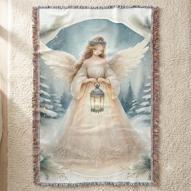Himmlischer Winterengel - Laterne der Hoffnung Decke (Celestial Winter Angel Lantern of Hope Throw Blanket)