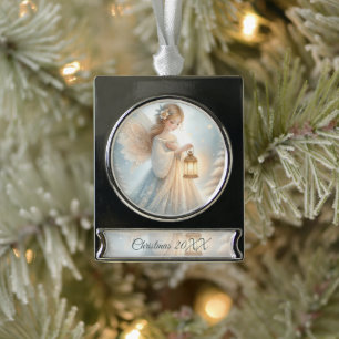 Himmlischer Winterengel Laterne des Trostes Banner-Ornament Silber