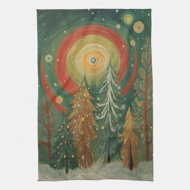 Himmlischer Winterhain Geschirrtuch (Vertikal)