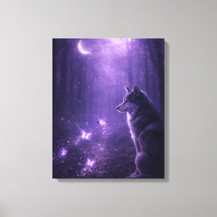 Himmlischer Wolf unter violettem Mond Leinwandkuns Leinwanddruck