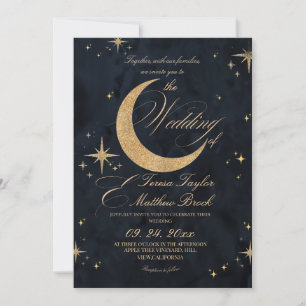 Himmlisches Blau & Gold Moody-Hochzeit  Einladung