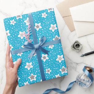 Himmlisches blaues Polka-Punkt-Retro mit Sternen Geschenkpapier