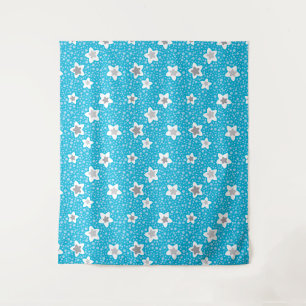 Himmlisches blaues Polka-Punkt-Retro mit Sternen Wandteppich