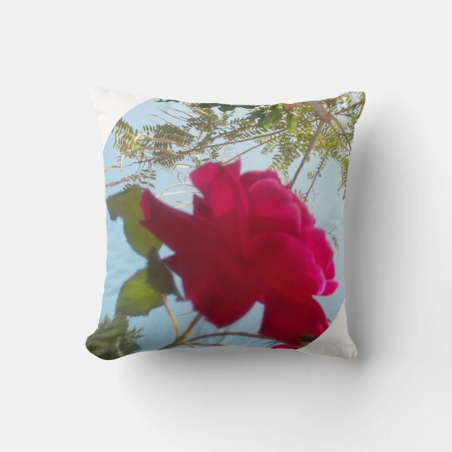 Himmlisches Blut: Eine Rose gegen den Himmel Kissen (Vorderseite)