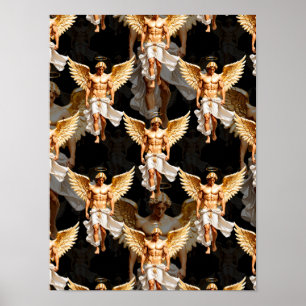 Himmlisches Design mit goldenen Engeln Muster  Poster