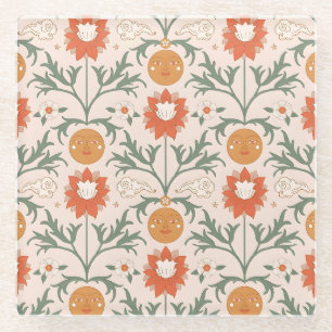 Himmlisches florales Sonnenburst-Nahtlosmuster-Des Glasuntersetzer