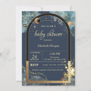 Himmlisches Gold Sonne Mond Gold Glitter Babyparty Einladung