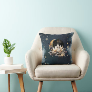 Himmlisches Gold Sonne, Mond, Sterne Lotus Nachthi Kissen