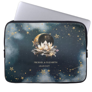 Himmlisches Gold Sonne, Mond, Sterne Lotus Nachthi Laptopschutzhülle