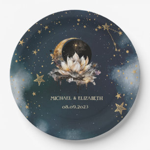 Himmlisches Gold Sonne,Mond,Sterne Lotus Nachthimm Pappteller