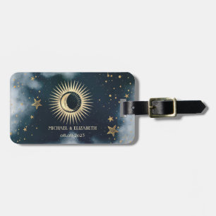 Himmlisches Gold Sonne,Mond,Sterne Nachthimmel Gepäckanhänger