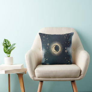 Himmlisches Gold Sonne, Mond, Sterne Nachthimmel Kissen