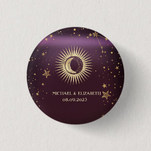 Himmlisches Gold Sonne und Mond Sterne Burgunderro Button